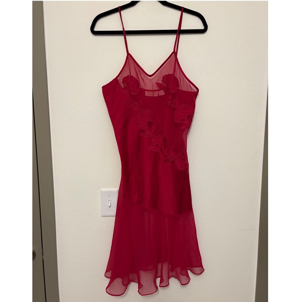 VTG Victoria's Secret Red Satin Mesh Floral Slip Dress Y2K Coquette ethereal a5